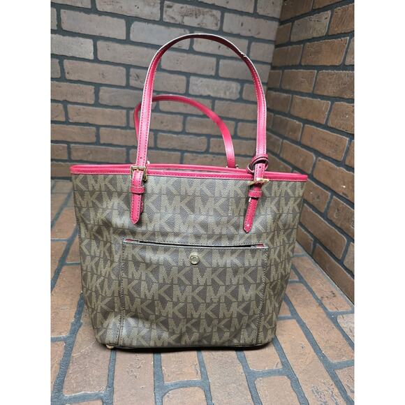 Michael Kors Tote Bag handbag Brown Pink Gold Hardware PVC/leather - Picture 1 of 9